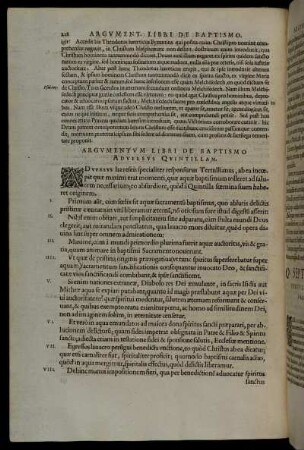 Argumentum Libiri De Baptismo Adversus Quintillam.