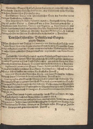 Teutsche Historische/ Politische und Geographische Bücher.