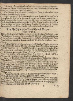 Teutsche Historische/ Politische und Geographische Bücher.