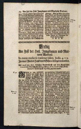 24-29, Am Fest der Heiligen Jungfrauen und Martyrin Barbarae