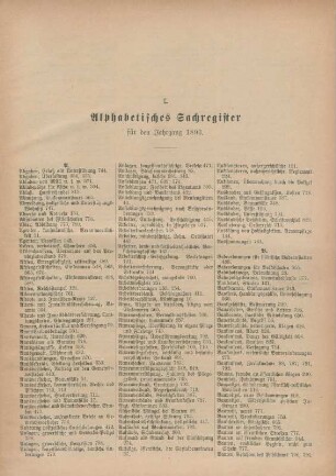 I. Alphabetisches Sachregister für den Jahrgang 1893