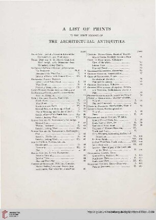 A list of prints to the first volume