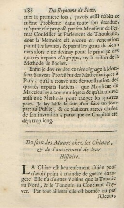 Du soin des moeurs chez les Chinois, & de l'ancienneté de leur histoire
