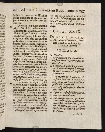 287-295, Caput XXIX. De meliorationum interesse, ad quod Dominus, feudo ad se reverso...
