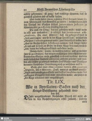 Tit. LIX. Wie in Appellation-Sachen nach der Kriegs-Befestigung gehandelt werden soll