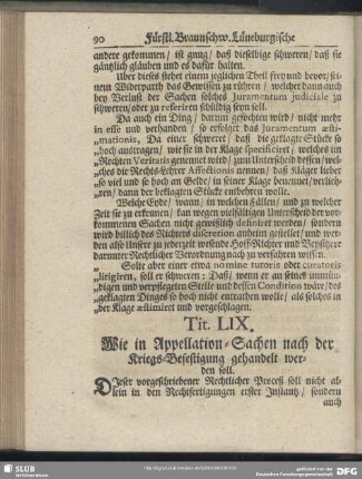 Tit. LIX. Wie in Appellation-Sachen nach der Kriegs-Befestigung gehandelt werden soll