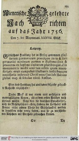 Den 7. des Maymonats. XXXVII. Stück