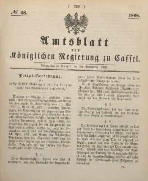 № 48. Ausgegeben zu Cassel am 10. September 1868.