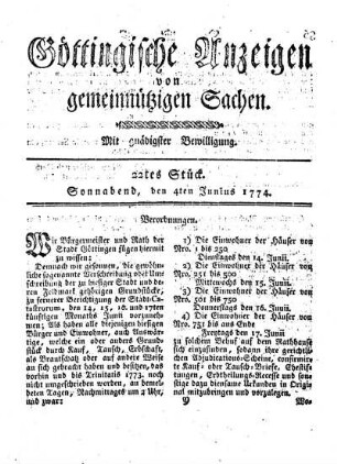 22tes Stück. Sonnabend, den 4ten Junius 1774.