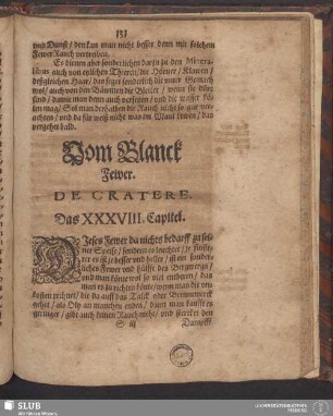 Vom Blanck Fewer. De Cratere. Das XXXVIII. Capitel