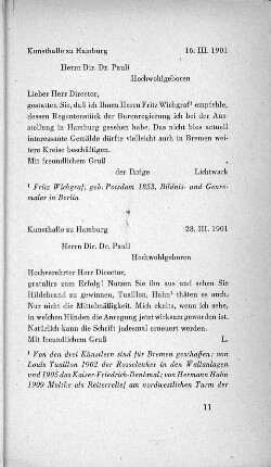 Kunsthalle zu Hamburg 16. III. 1901 Herrn Dir. Dr. Pauli Hochwohlgeboren