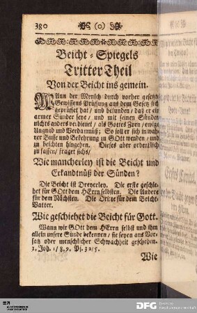 Beicht-Spiegels Tritter Theil Von der Beicht ins gemein.