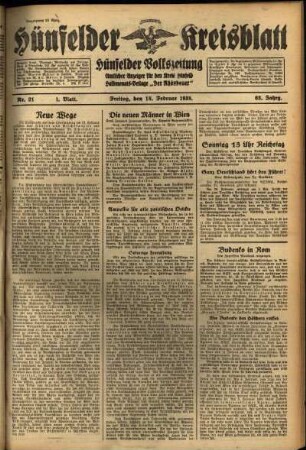 Erste Ausgabe vom Freitag, den 18. Februar 1938.