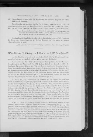 Wendischer Städtetag zu Lübeck. - 1533 Mai 14-17.