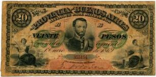 Geldschein, 20 Pesos, 1.1.1869