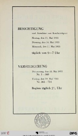 Besichtigung/Versteigerung
