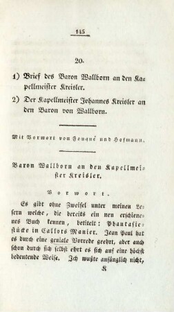 Baron Wallborn an den Kapellmeister Kreisler