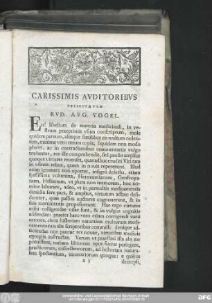 Carissimis Auditoribus Felicitatem Rud. Aug. Vogel.