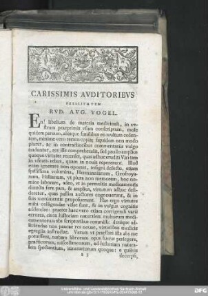 Carissimis Auditoribus Felicitatem Rud. Aug. Vogel.