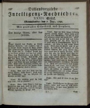 XXXII. Stück. Sonnabends: den 7. Aug., 1790.