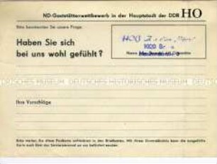 Vordruck einer Umfragekarte zum HO-Gaststätten-Wettbewerb des ND (blanko)