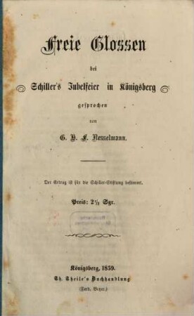 Freie Glossen bei Schiller's Jubelfeier in Königsberg