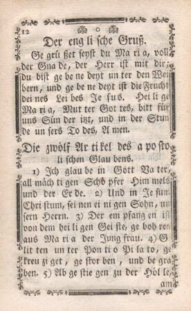 Die zwölf Artikel des apostolischen Glaubens.