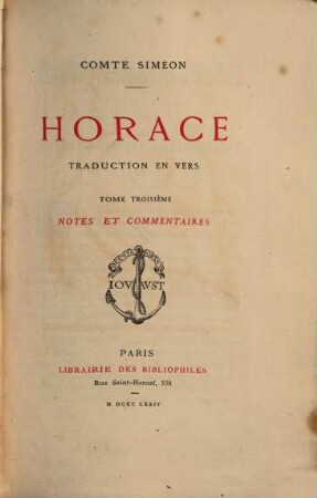 Horace : Comte Siméon. Traduction en vers., 3