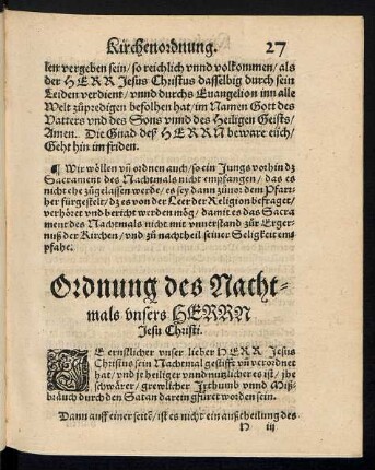 Ordnung des Nachtmals unsers Herrn Jesu Christi.