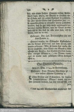 Ehe-Viertel-Stunde, den 27. Dec. 1744. in Herrnhaag