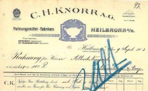 Rechnungsbogen der Fa. C.H. Knorr mit Motiv Suppenschüssel