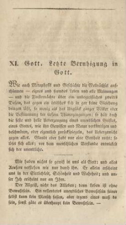 XI. Gott. Letzte Beruhigung in Gott