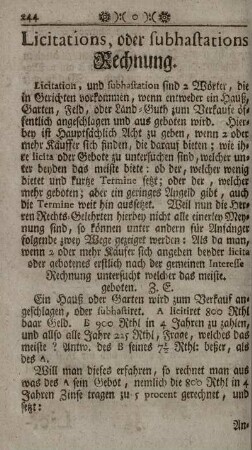Licitations, oder subhastations Rechnung. - Rabbat Rechnung.