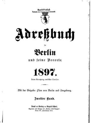 Adreßbuch für Berlin und seine Vororte 1897 Zweiter Band