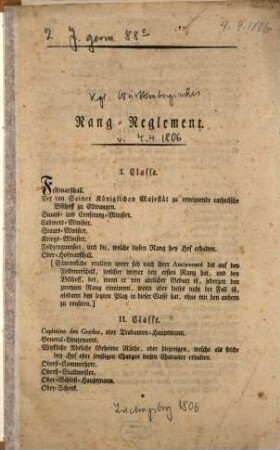 Königlich-Württembergisches Rangreglement : vom 4. 4. 1806