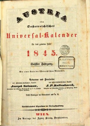 Austria : österreichischer Universal-Kalender, 1845