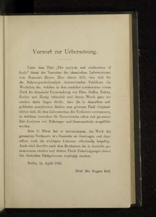 Vorwort zur Uebersetzung.