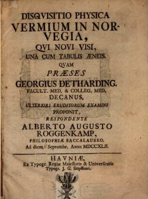 Disqvisitio physica vermium in Norvegia, qui novi visi : una cum tabulis aeneis
