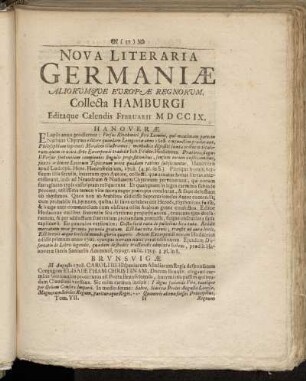 Nova Literaria Germaniæ Mensis Februarii MDCCIX.