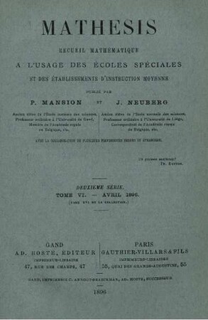 Deuxième. Tome VI. - Avril 1896.
