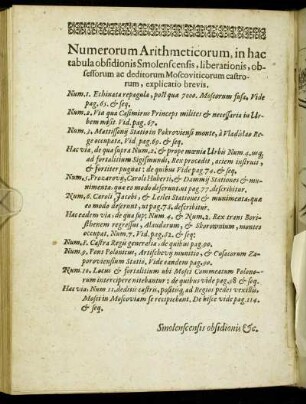 Numerorum Arithmeticorum, in hac tabula obsidionis Smolenscensis [...]