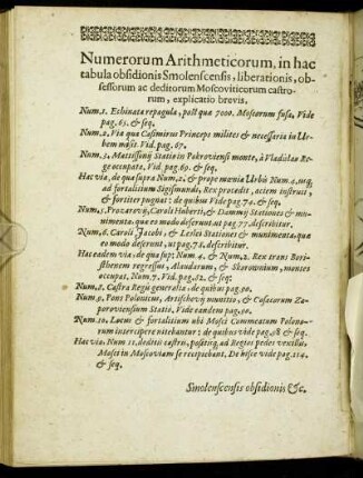 Numerorum Arithmeticorum, in hac tabula obsidionis Smolenscensis [...]