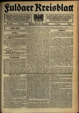 Erste Ausgabe vom Freitag, den 16. Dezember 1910.