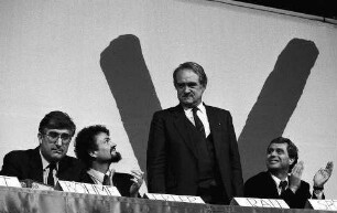 Freiburg im Breisgau: Johannes Rau bei einer Wahlkampfveranstaltung von Gernot Erler [mit Rolf Böhme]