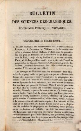 Bulletin universel des sciences et de l'industrie. Section 6, Bulletin des sciences géographiques. 28. 1831