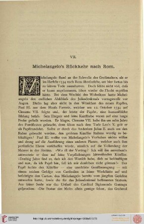 VII. Michelangelo's Rückkehr nach Rom