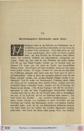 VII. Michelangelo's Rückkehr nach Rom