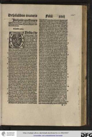 Incipiunt questiones materie unice de spiritualibus creaturis disputate per sanctissimum doctorem fratrem Thomam de Aquino, ordinis Predicatorum.