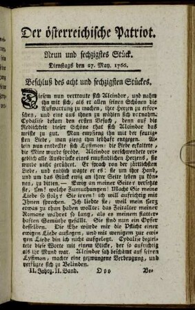Neun und sechzigstes Stück. Dienstags den 27. May. 1766. - Drey und siebenzigstes Stück. Dienstags den 10. Junii. 1766.