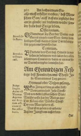 Am Ehrwirdigen Festtage deß Fronleichnams Christi Jesu/ Sacraments Tag genant.